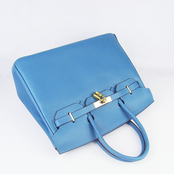 High Quality Fake Hermes Birkin 35CM Togo Leather Bag Middle Blue 6089